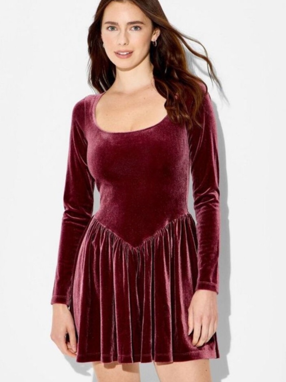 NWOT Velvet Long-Sleeve Dress - Burgundy